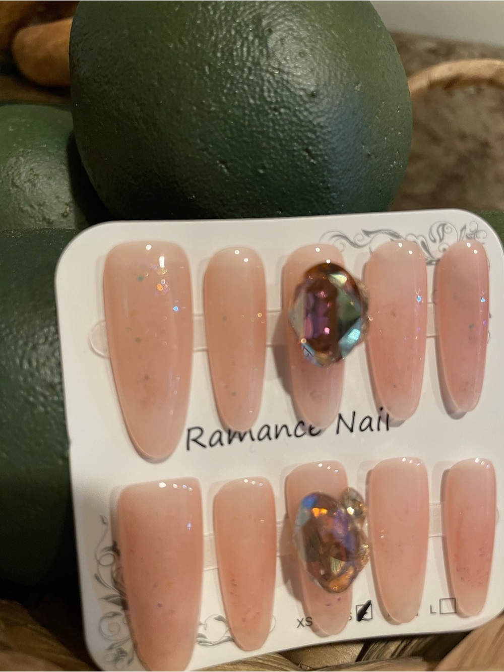 Nude Pink Press-On Set with Crystal Accent - Picture 3 of 3
